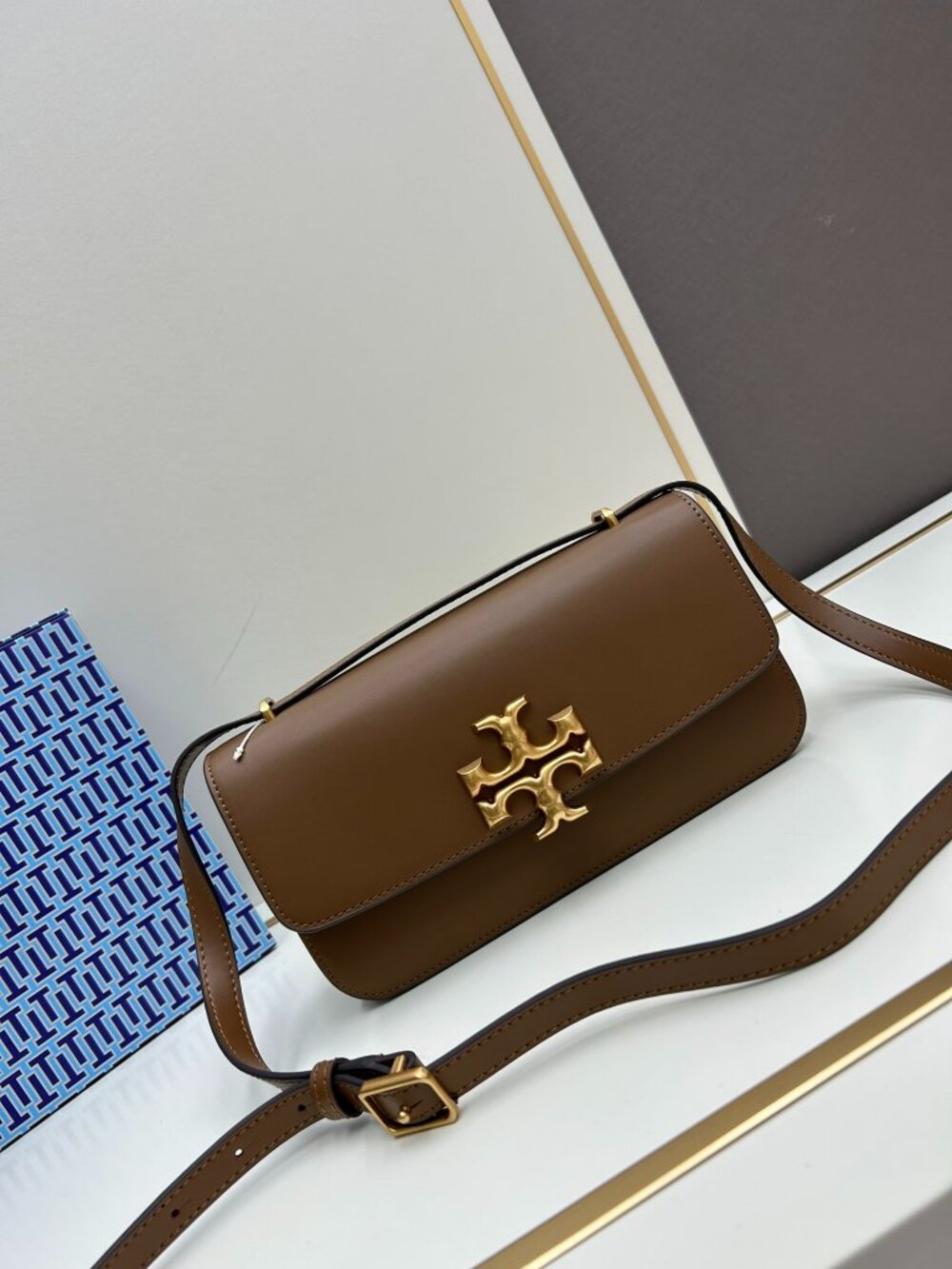 Eleanor Brown Leather Shoulder Crossbody Flap Bag